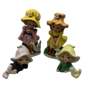 Vintage Flower Forest Fairy Lot 4 Ceramic Cottage Core Decor Figurines